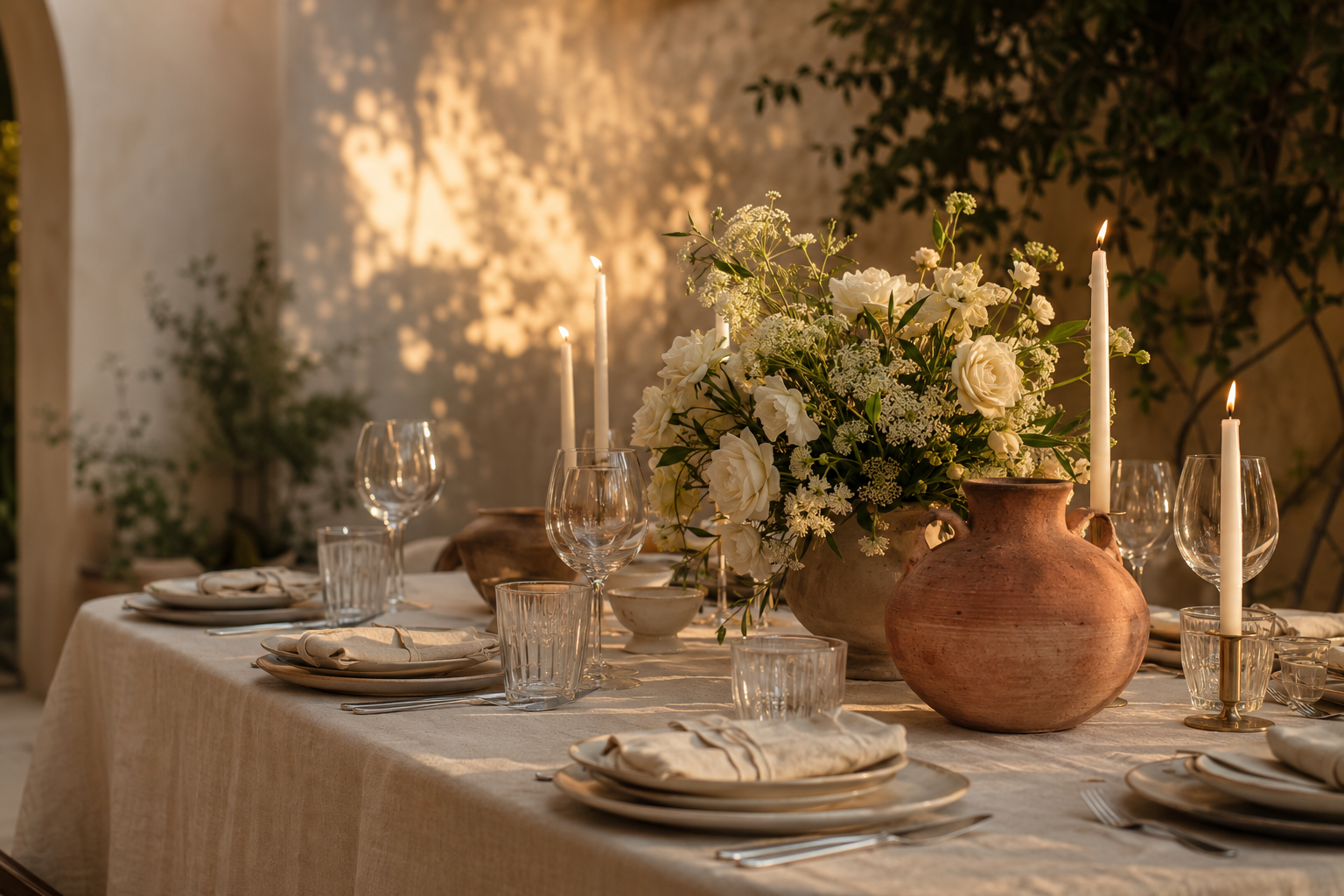 Mesa preparada para una celebración elegante